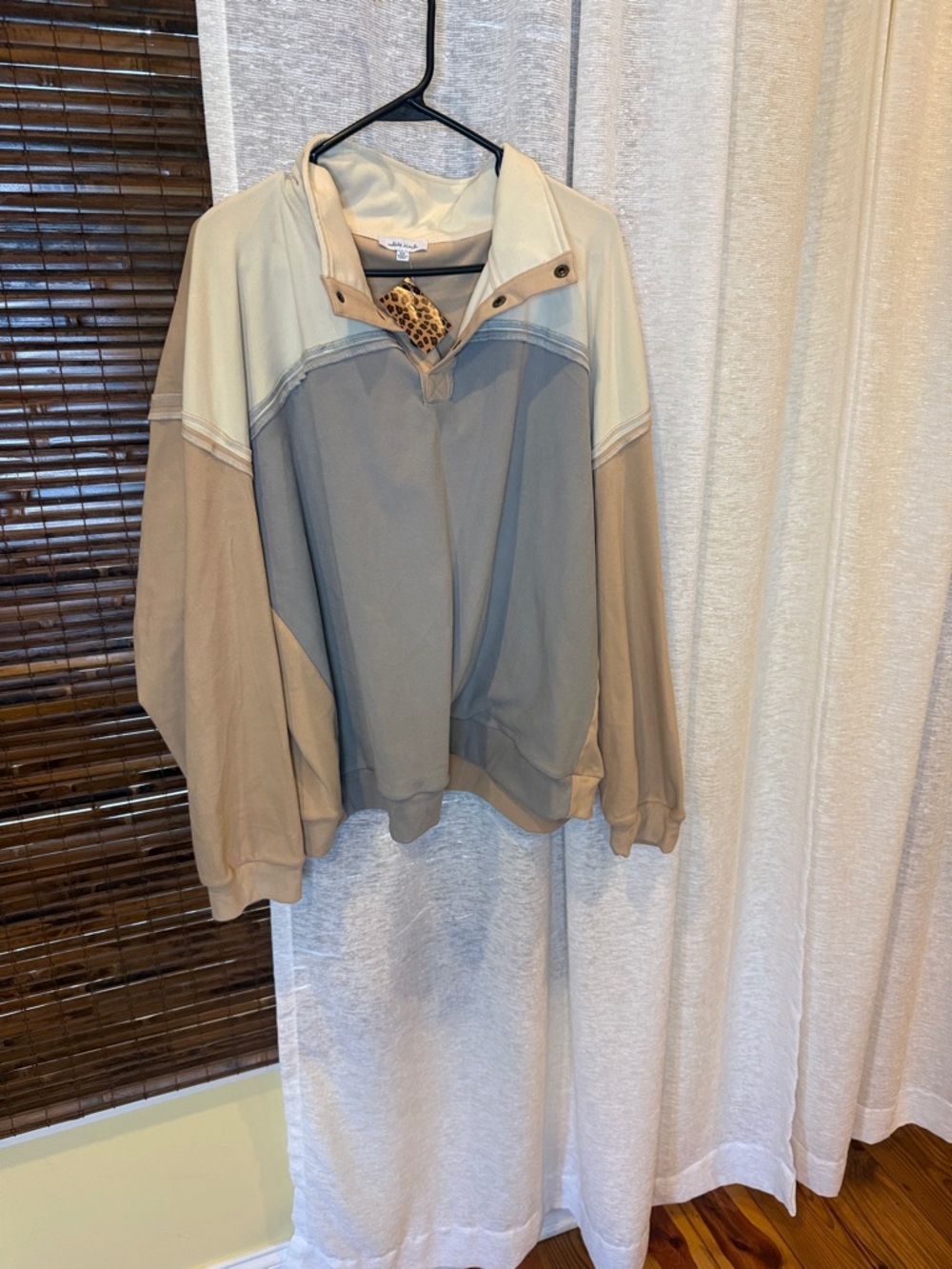white birch Three-Tone Pullover Hoodie in Beige, Gray and Cream - Picture 1 of 1
